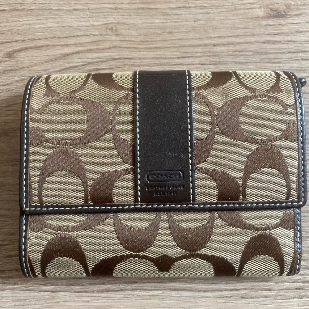 Coach Signature Beige and Brown Wallet